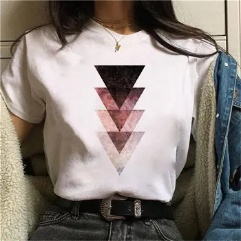 2021 Poletje Ženske T-shirt Geometrijske Natisnjeni T Srajce Priložnostne Vrhovi Tee Harajuku Plus Velikost Vintage Bela Ženska Majica Kratek Rokav