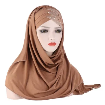 2021Forehead Križec Zaviti Šal Barva Bleščice Sequins Jersey Hijabs Muslimanskih Glavo Ženske Turban Lase Skp Headscarf