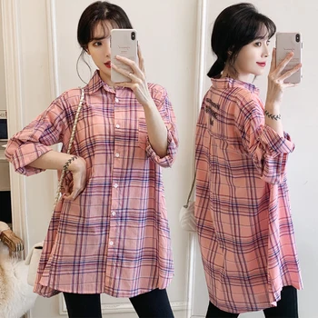 6202# Pomlad korejski Moda Bombaž Porodniškega Bluzo Črto Svoboden Slim Rokavi, Oblačila za Nosečnice Nosečnosti Priložnostne Vrhovi