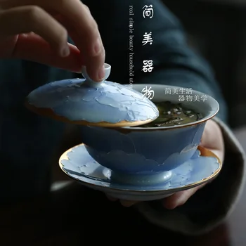 Gaiwan Keramično Skledo Čaj Pokrov Krožnik Nastavite Lotus Čajnik Master Cup Odličen Čaj Tureen Kung Fu Čaj Teaware Drinkware Kot Darilo