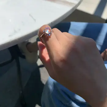 Izvirno novo diamant, jajce krog moonstone odpiranje nastavljiv prstan Kitajski retro čar ženske blagovne znamke srebrni nakit