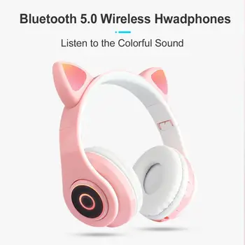 LED Mačje Uho Slušalke Bluetooth, združljiva 5.0 šumov Odrasli Otroci Dekle Slušalke Z Mikrofonom Za IPad, IPhone Mobilni Telefon