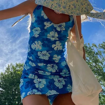 Y2k Seksi Poletne Ženske Povodcem Cvetlični Mini Obleka 2021 Lady Sladko Ulične Suh Slip Obleke Modni Ženski Bodycon Vestido